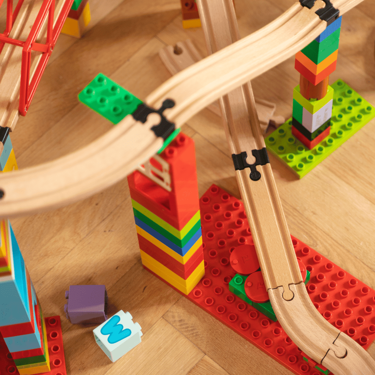 Creative Building Play with DUPLO and Wooden Train Tracks